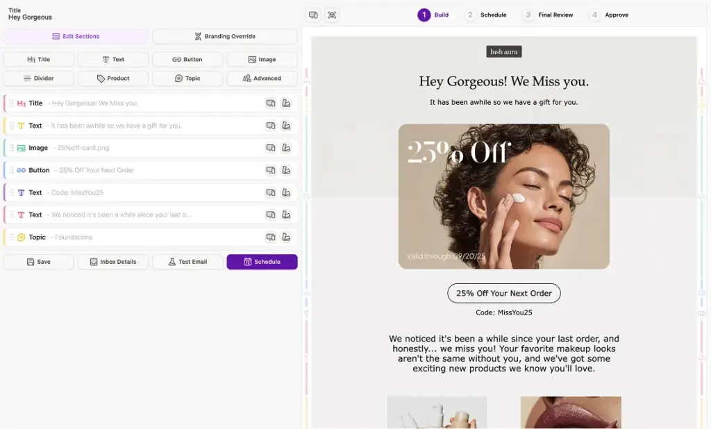 screenshot of the reachly email designer
